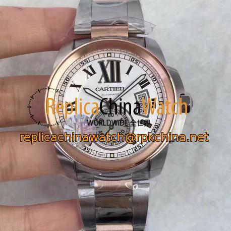 Replica Cartier Calibre de Cartier W7100036 42MM JF Stainless steel & Rose Gold White Dial Swiss Calibre 1904-PS MC