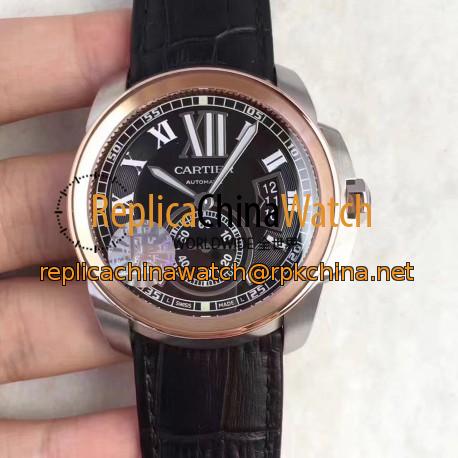 Replica Cartier Calibre de Cartier W7100039 42MM JF Stainless Steel & Rose Gold Black Dial Swiss Calibre 1904-PS MC