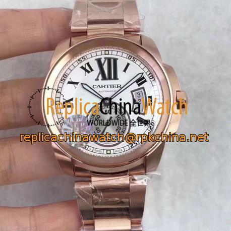 Replica Cartier Calibre de Cartier W7100018 42MM JF Rose Gold White Dial Swiss Calibre 1904-PS MC