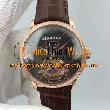 Replica Audemars Piguet Jules Audemars Tourbillon Grande Date 26559 TF Rose Gold Black Dial Swiss AP Caliber 2909