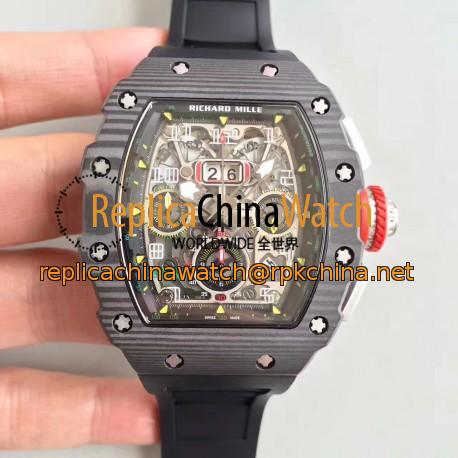 Replica Richard Mille RM011-03 Flyback Chronograph KV Forged Carbon Black Skeleton Dial Swiss 7750