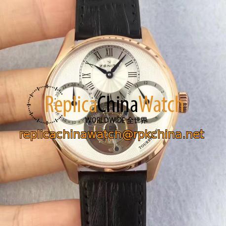 Replica Zenith El Primero Tourbillon BP Rose Gold White Dial Swiss Tourbillon