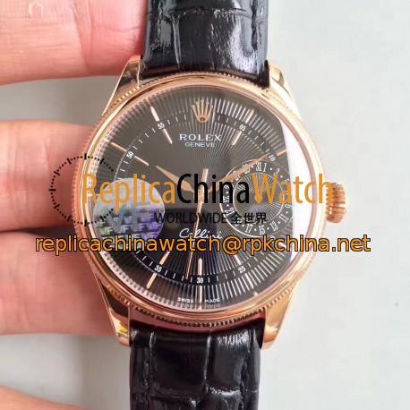 Replica Rolex Cellini Date 50515 VF Rose Gold Black Dial Swiss 3165