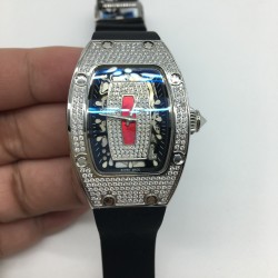 Replica Richard Mille RM07 Ladies Stainless Steel & Diamonds Red & Diamonds Dial M6T51