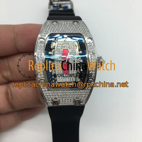 Replica Richard Mille RM07 Ladies Stainless Steel & Diamonds Red & Diamonds Dial M6T51