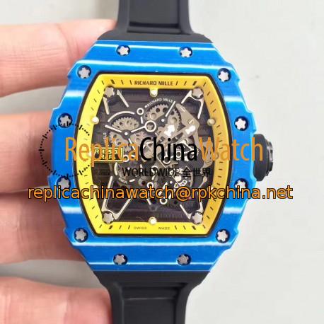 Replica Richard Mille RM35-01 Rafael Nadal KV Blue Forged Carbon Yellow & Skeleton Dial M6T51