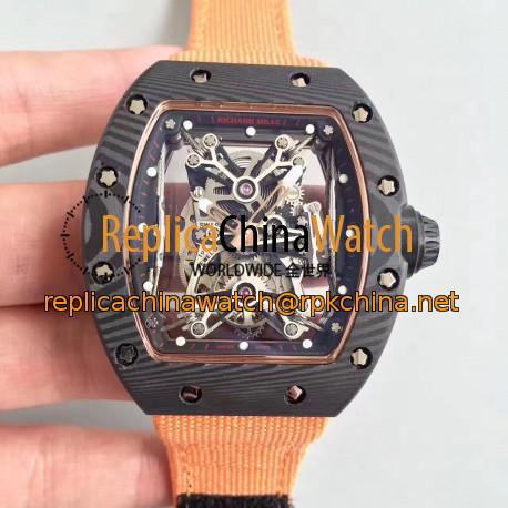 Replica Richard Mille RM50-27-01 NTPT KV Black Forged Carbon Black & Gold Skeleton Dial M9015