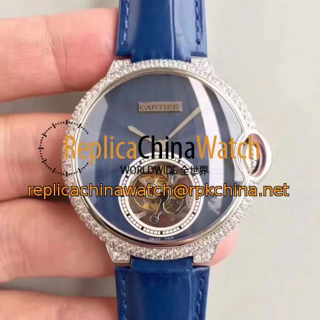 Replica Cartier Ladies Ballon Bleu Flying Tourbillon TF Stainless Steel & Diamonds Blue Dial Swiss 9452MC