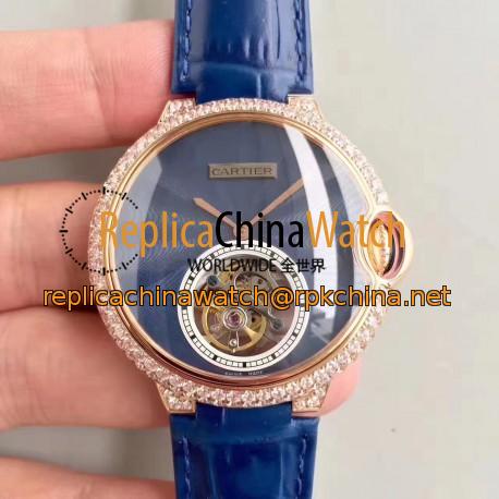 Replica Cartier Ladies Ballon Bleu Flying Tourbillon TF Rose Gold & Diamonds Blue Dial Swiss 9452MC