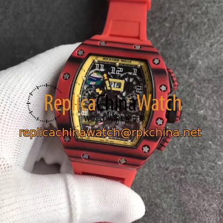 Replica Richard Mille RM011 Red QTPT Flyback Chronograph KV Red Forged Carbon Yellow Skeleton Dial Swiss 7750