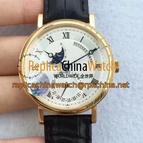 Replica Breguet Classique Moonphase 4434 VF Yellow Gold Silver Dial Swiss Caliber 5165R