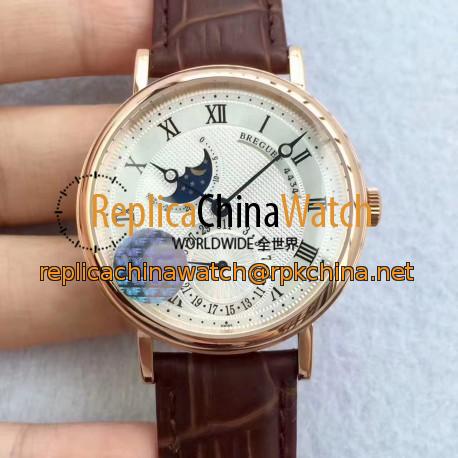 Replica Breguet Classique Moonphase 4434 VF Rose Gold Silver Dial Swiss Caliber 5165R