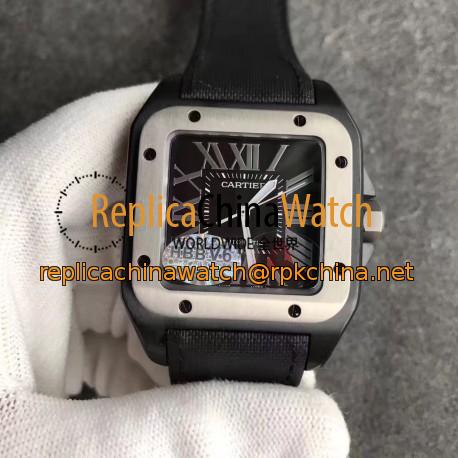 Replica Cartier Santos 100 XL WSSA0006 V6 PVD & Stainless Steel Black Dial Swiss 2824-2