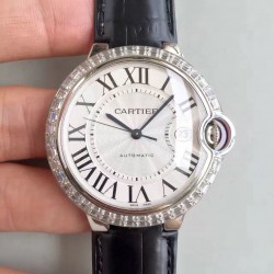 Replica Cartier Ballon Bleu 42MM WE900951 V6 Stainless Steel & Diamonds White Dial Swiss 2824-2