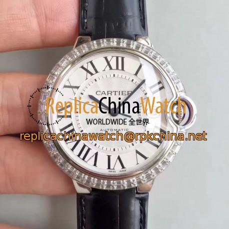 Replica Cartier Ballon Bleu 42MM WE900951 V6 Stainless Steel & Diamonds White Dial Swiss 2824-2