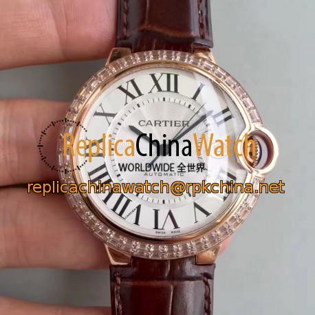 Replica Cartier Ballon Bleu 42MM W6900651 V6 Rose Gold & Diamonds White Dial Swiss 2824-2