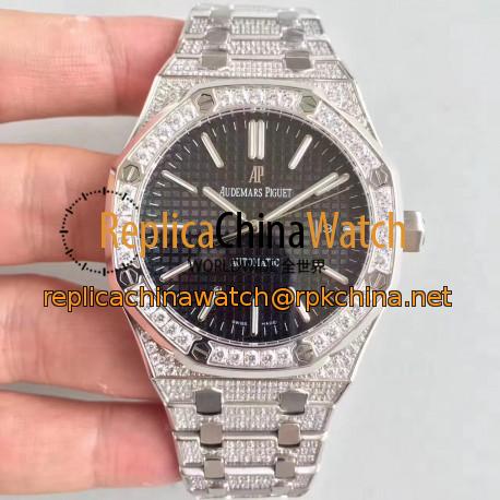 Replica Audemars Piguet Royal Oak 15400 N Stainless Steel & Diamond Black Dial Swiss 3120