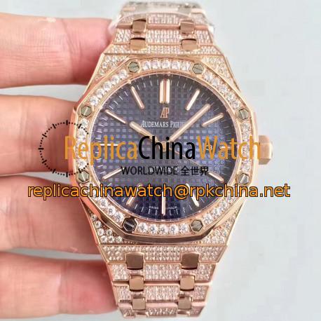 Replica Audemars Piguet Royal Oak 15400 N Rose Gold & Diamond Blue Dial Swiss 3120