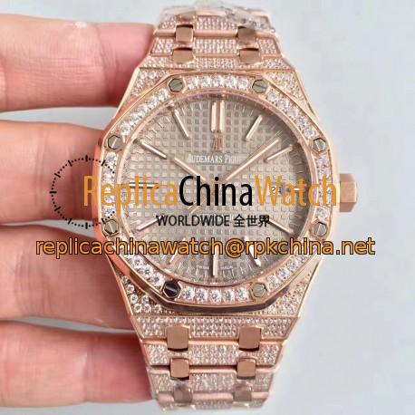 Replica Audemars Piguet Royal Oak 15400 N Rose Gold & Diamond Grey Dial Swiss 3120