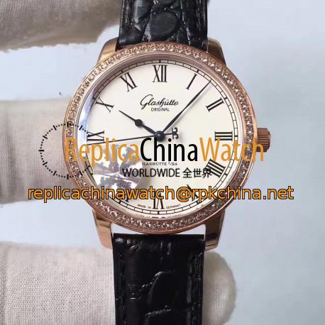 Replica Glashutte Original Senator Excellence V4 1-39-52-01-01-04 GF Rose Gold & Diamonds White Dial Swiss Caliber 39-52