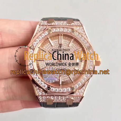 Replica Audemars Piguet Royal Oak 15450 JF Rose Gold & Diamonds Diamond Dial Swiss 3120