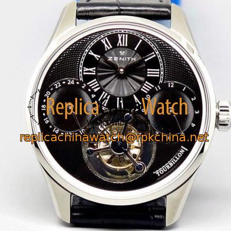 Replica Zenith EP Calender Tourbillon SS/LE Black Swiss Tourbillon