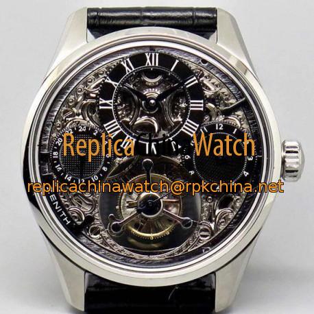 Replica Zenith EP Calender Skeleton SWISS Tourbillon SS/LE Black Swiss Tourbillon