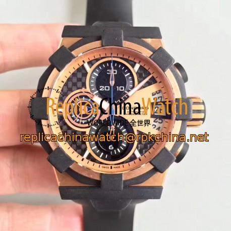 Replica Concord C1 Chronograph 0320012 N Rose Gold & Black Rubber Rose Gold Dial Swiss 7750