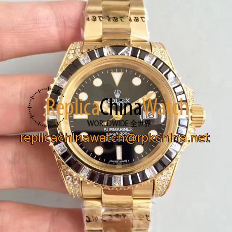 Replica Rolex Submariner Date 116618LN BP Yellow Gold & Diamonds Black Dial Swiss 2836-2