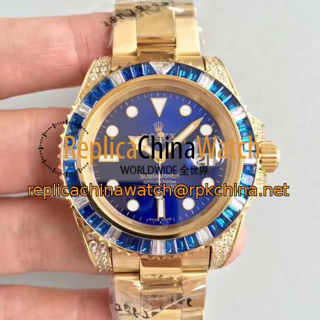 Replica Rolex Submariner Date 116618LB BP Yellow Gold & Diamonds Blue Dial Swiss 2836-2