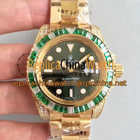 Replica Rolex Submariner Date 116618LV BP Yellow Gold & Diamonds Green Dial Swiss 2836-2