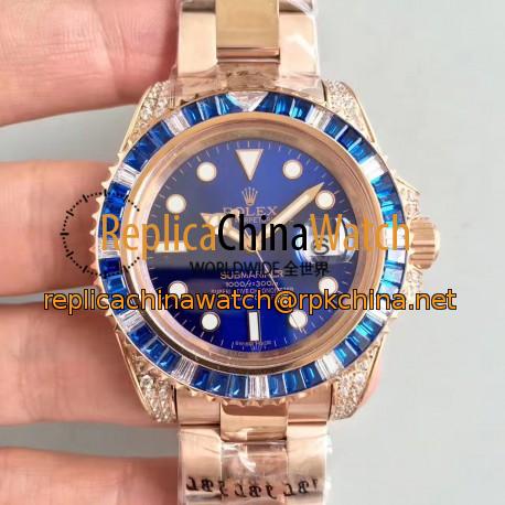 Replica Rolex Submariner Date 116618LB BP Rose Gold & Diamonds Blue Dial Swiss 2836-2