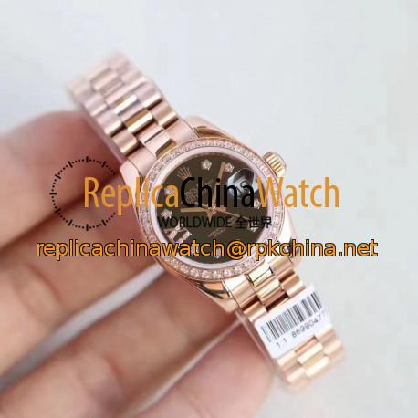 Replica Rolex Lady Datejust 28 279135RBR 28MM N Rose Gold & Diamonds Black Dial Swiss 2671