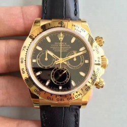 Replica Rolex Daytona Cosmograph 116518 JH Yellow Gold Black Dial Swiss 4130 Run 6@SEC